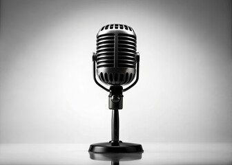 Retro Vintage Microphone Logo Design: Black Mic Silhouette on White, Music Recording Studio Symbol