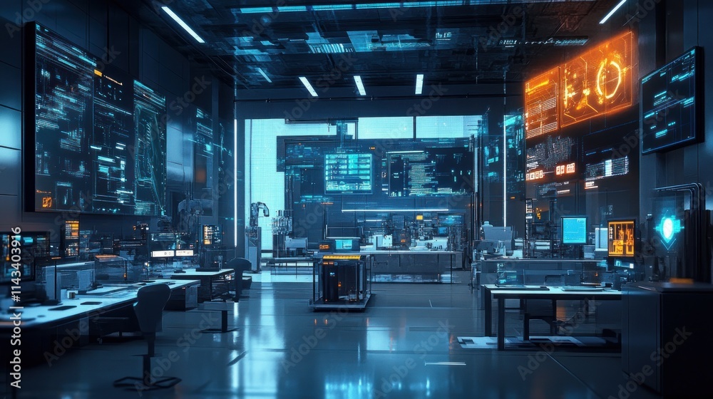 Wall mural a cutting-edge industry 4.0 smart factory with automated machines, ai networks, and big data integra