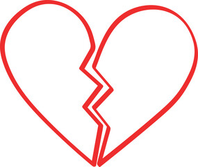 Broken Heart Outline Red Line Vector Illustration