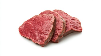 Obraz premium Close-up of Cooked Beef with Highlighted Nutritional Facts in Realistic Food Photography on White Background