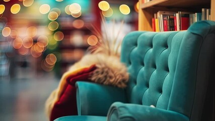 Defocused image of a cozy reading nook tucked in a corner at the Indoor Book Fair.