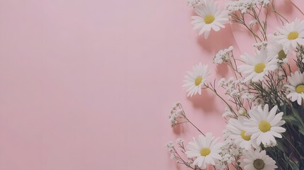 Naklejka premium White Daisies and Baby Breath on Pink Background