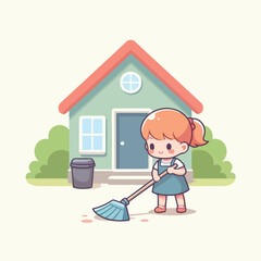 Fototapeta premium vector image of a small child sweeping