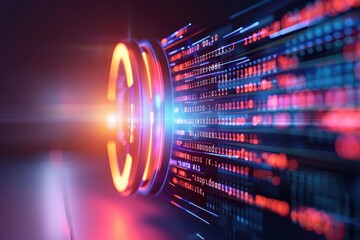 A vibrant, futuristic design showcasing glowing circular elements and flowing data streams, symbolizing technology and digital innovation.