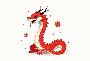 Obraz premium Elegant Red and White Minimalist Snake Art: Traditional Chinese Design Meets Modern Aesthetics in a Poster Format