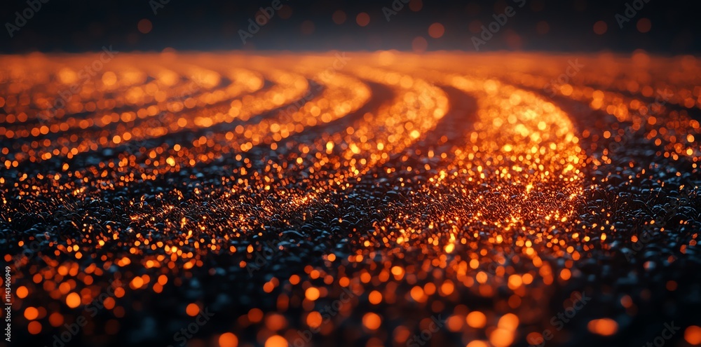 Poster a close-up view of glowing particles resembling molten lava or shimmering sand.