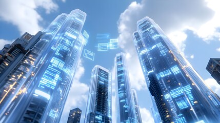 futuristic cityscape, digital skyscrapers - metaverse and virtual w.