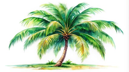Surreal Watercolor Palm Tree Painting: Hawaiian Flora, Summer Holiday Greeting Card Design
