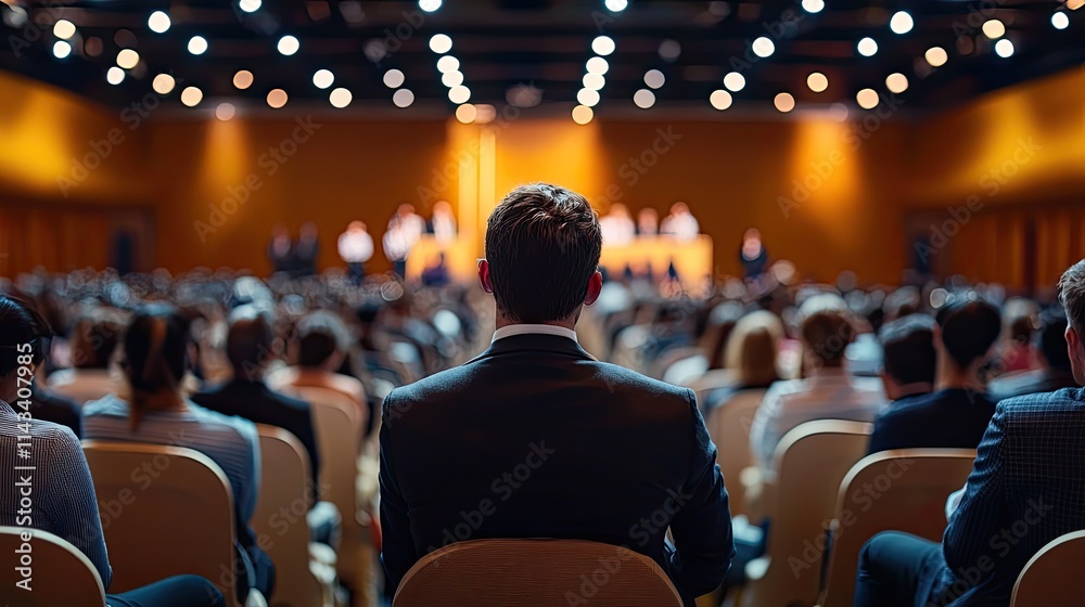 Leinwandbilder An engaging seminar on consumer trends with a diverse audience, featuring a speaker at the front, providing insights and answers amidst a well-lit venue with a dynamic at