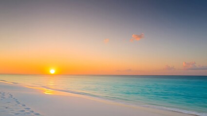 Obraz premium Serene Sunset Beach Tropical Ocean White Sand Footprints