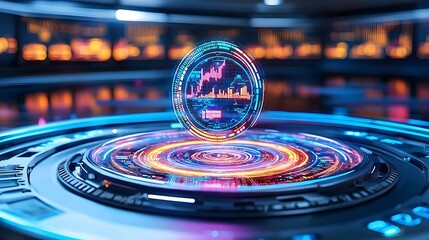 futuristic stock market data hologram - futuristic technology