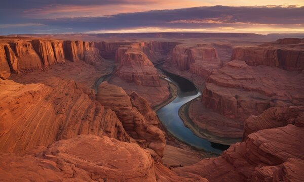 Colorado River Horseshoe Bend Sunset Panorama 