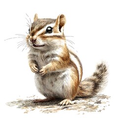 Obraz premium A Detailed Watercolor Painting of an Adorable Siberian Chipmunk Standing on its Hind Legs.