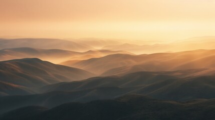 Golden Sunrise Over Misty Mountain Ranges