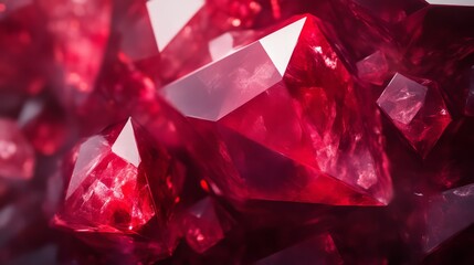 A close-up view of vibrant red rubies, showcasing their brilliant facets and rich color, highlighting their natural beauty and gemstone quality.