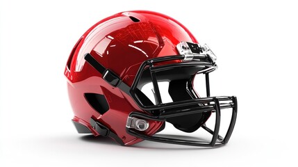 Fototapeta premium A highly realistic football helmet with a modern design, shown on a white background with precise detailing, including the faceguard and custom logo.