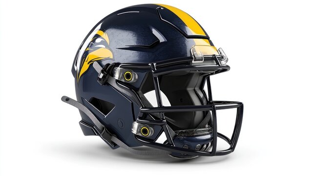 A highly realistic football helmet with a modern design, shown on a white background with precise detailing, including the faceguard and custom logo.
