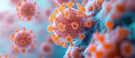 Detailed 3D Rendering of Human Papillomavirus Infection on Skin Cells