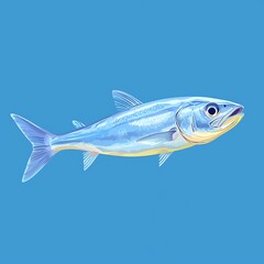 Fototapeta premium Vibrant illustration of a bluefish swimming against a light blue background.