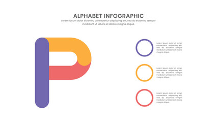 Modern letter P infographic with 3 options. Alphabet Infographic.
