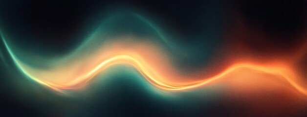 Abstract Surreal Digital Art with Glowing Curves in Green and Orange on Dark Background