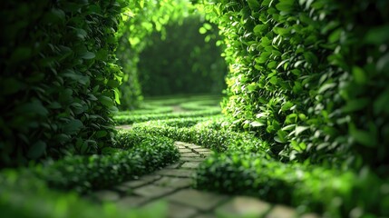 Fototapeta premium An image depicting a maze formed by lush greenery, inviting viewers to explore and discover hidden paths in nature.