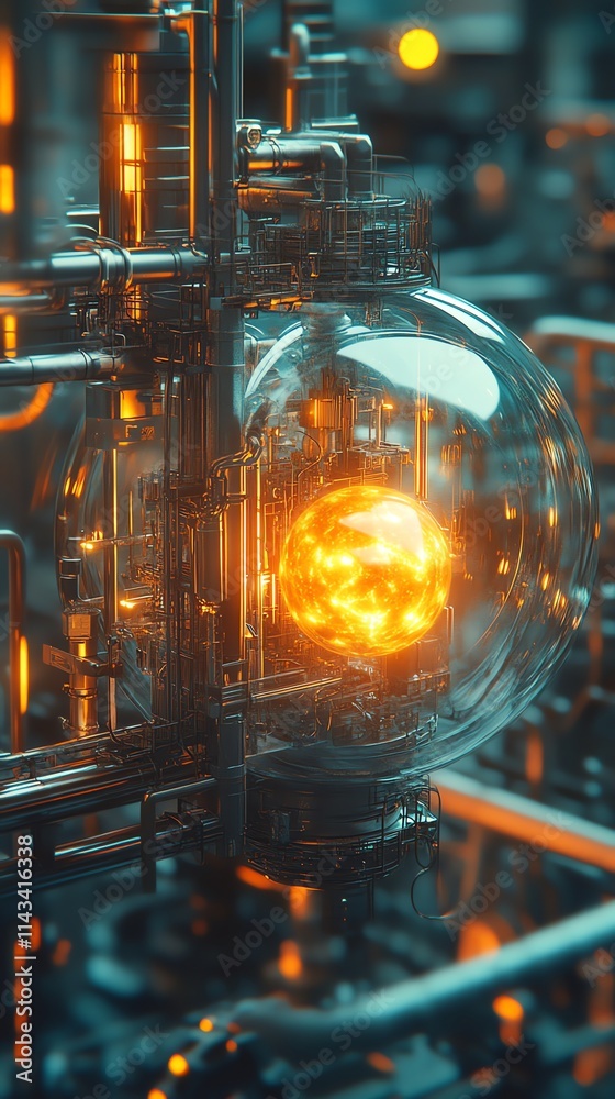 Aufkleber a glowing orb within intricate machinery, suggesting advanced technology and energy.