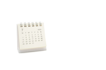 Simple desk calendar for JULY 2025 isolated on white background. Calendar concept with copy space. 2025 JUL calendar.