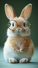 Fototapeta premium A cute rabbit wearing glasses, posing in a charming and whimsical manner.
