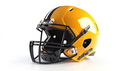 Fototapeta premium A realistic football helmet placed against a white background, showcasing its strong faceguard, padded interior, and helmet design for optimal protection and performance.