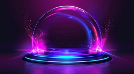 Neon Glowing Dome Abstract Background Digital Art Futuristic Sci-fi Concept Illustration