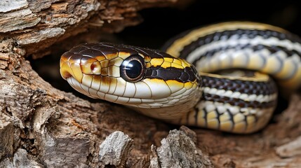 Obraz premium Banded Snake Hidden In Decaying Log