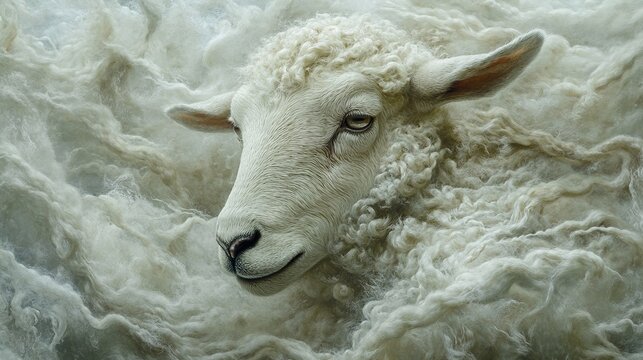 Close-up of a Fluffy Sheep: Serene and Soft