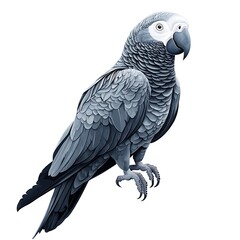Fototapeta premium A Detailed Illustration of an African Grey Parrot on a White Background.