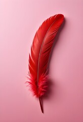 red feather on pink background