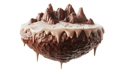 Floating chocolate island with cream on top, isolated.