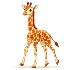 Obraz premium Adorable Baby Giraffe Watercolor Illustration A charming depiction of a young giraffe walking, perfect for children's books, cards, and prints.