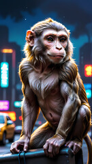 Obraz premium ネオン街のさる