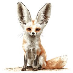 Obraz premium A striking portrait of a Fennec Fox, its large ears and expressive eyes capturing attention against a clean white background.