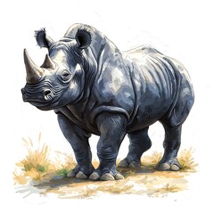 Fototapeta premium A Majestic Black Rhinoceros in its Natural Habitat, Digitally Painted.
