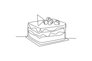 Simple continuous line draw variant of cake. Cake minimalist concept.