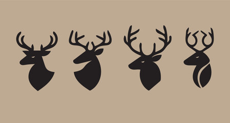 The head of a deer vector icons set. different deer horns in a flat style on a transparent background for web sites Deers Head Black Vector Silhouette, Silhouette Head of Reindeers Hand Drawn.