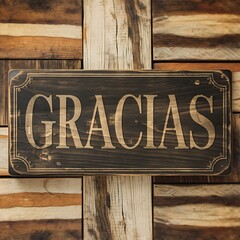 Obraz premium GRACIAS ( Thank you ) quote in Spanish language on light background ad, web banner greetings card, Thank you modern phrase illustration calligraphy design with vintage wood background