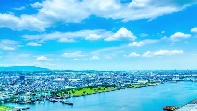三重県・四日市港から望む都市風景　タイムラプス