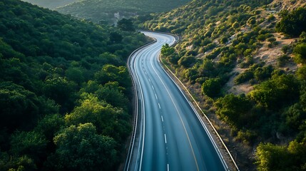 Fototapeta premium Winding Road Through Lush Green Mountains. Scenic Landscape, Travel, Nature