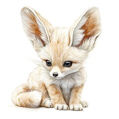 Obraz premium Adorable Fennec Fox Pup with Large Ears, Watercolor Style Illustration.