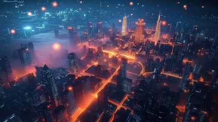 Futuristic Cityscape Geospatial Mapping and Location Intelligence in Cyberpunk Style