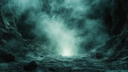 Obraz premium Mysterious Foggy Cave with Ethereal Light