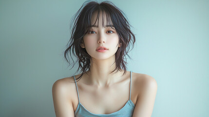キャミソール姿の若いアジア人女性