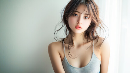Fototapeta premium キャミソール姿の若いアジア人女性